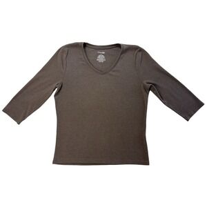 St.‎ John's Bay Cotton V-Neck Top 3/4 Sleeve Shirt Women's Medium Purple Gray